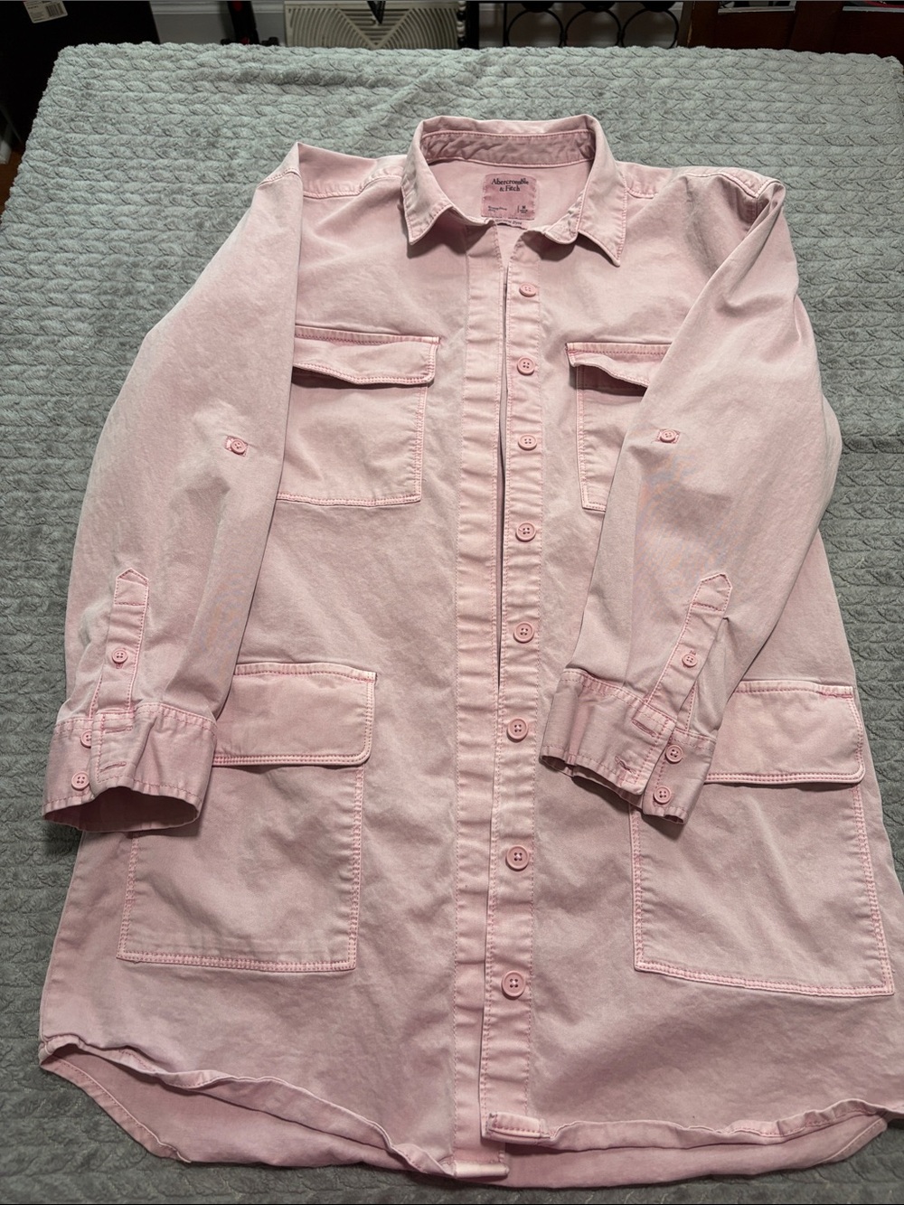 Abercrombie&Fitch Light Pink Utility Shirt Jacket- Casual Pocketed Layer